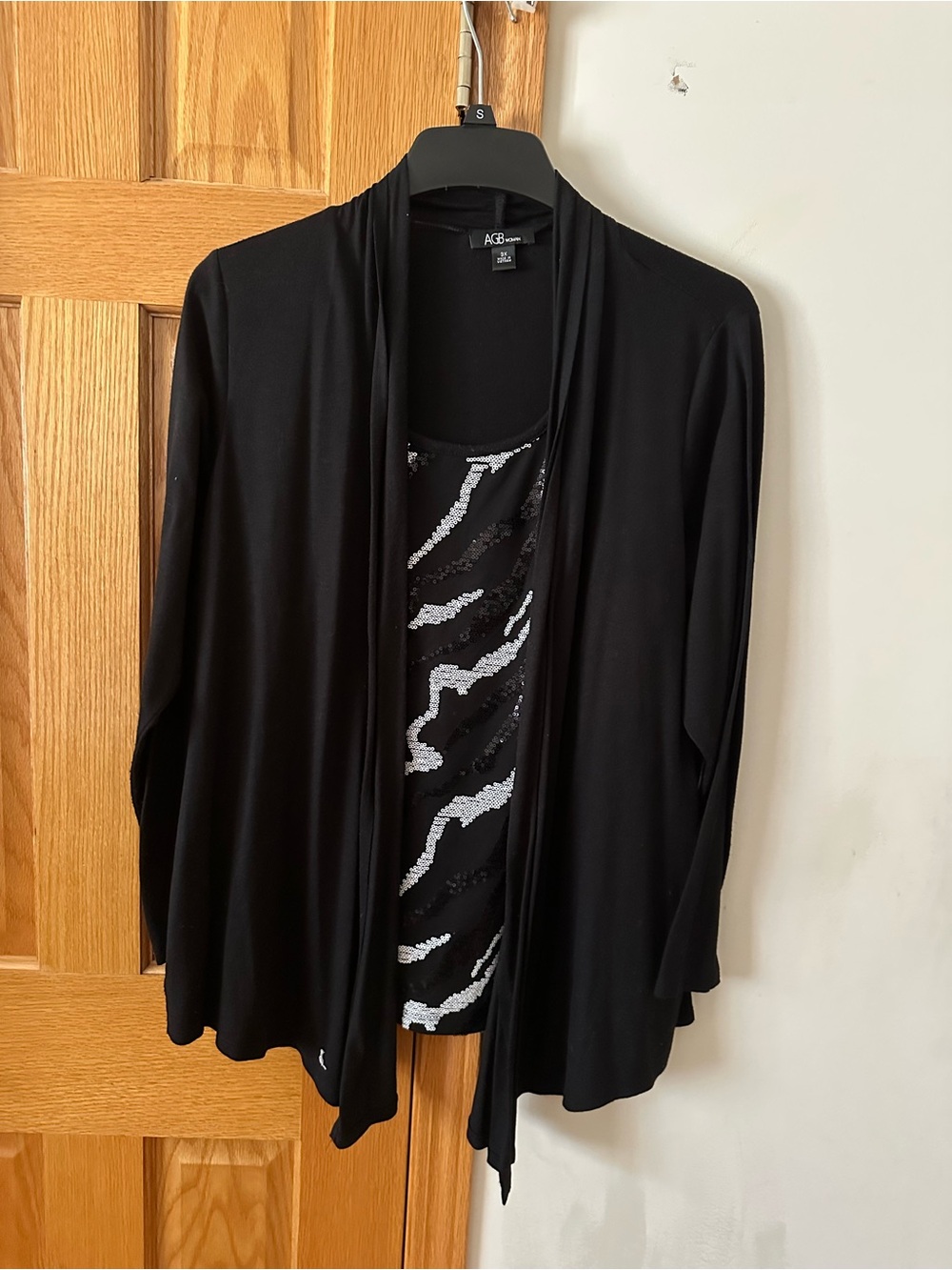 AGB Black Open-Front Cardigan with Black & Silver Sequin Tank